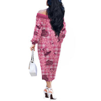 Pink Palaka Hawaii Cowboy Off The Shoulder Long Sleeve Dress Puakenikeni Lei Paniolo Papale Seamless Vibes LT14 - Polynesian Pride