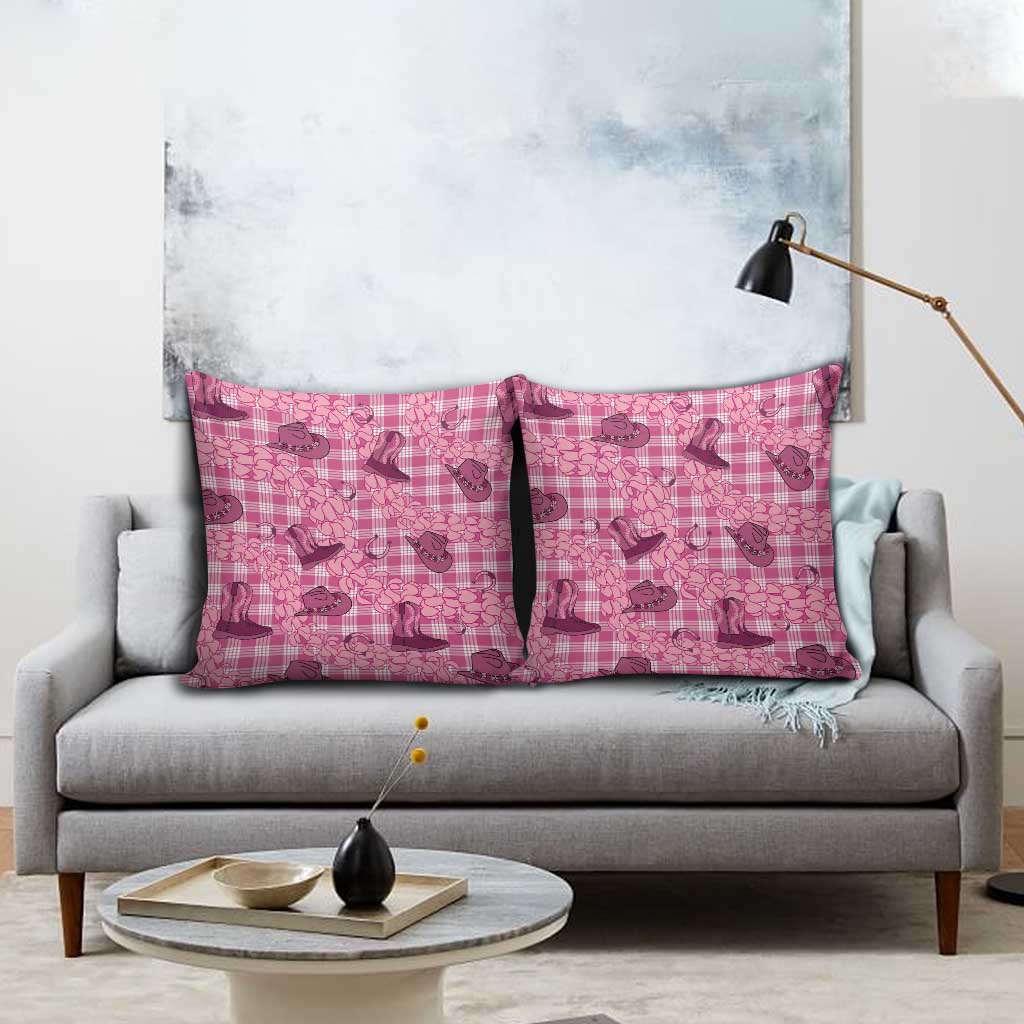 Pink Palaka Hawaii Cowboy Pillow Cover Puakenikeni Lei Paniolo Papale Seamless Vibes - Polynesian Pride