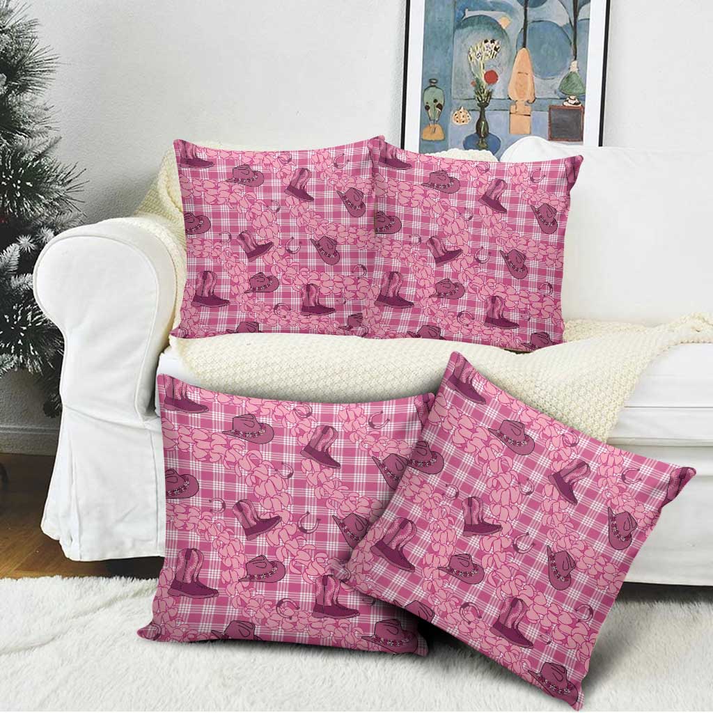 Pink Palaka Hawaii Cowboy Pillow Cover Puakenikeni Lei Paniolo Papale Seamless Vibes - Polynesian Pride