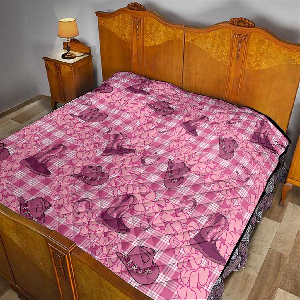 Pink Palaka Hawaii Cowboy Quilt Puakenikeni Lei Paniolo Papale Seamless Vibes - Polynesian Pride