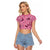 Pink Palaka Hawaii Cowboy Raglan Cropped T Shirt Puakenikeni Lei Paniolo Papale Seamless Vibes - Polynesian Pride
