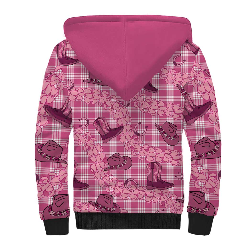 Pink Palaka Hawaii Cowboy Sherpa Hoodie Puakenikeni Lei Paniolo Papale Seamless Vibes LT14 - Polynesian Pride