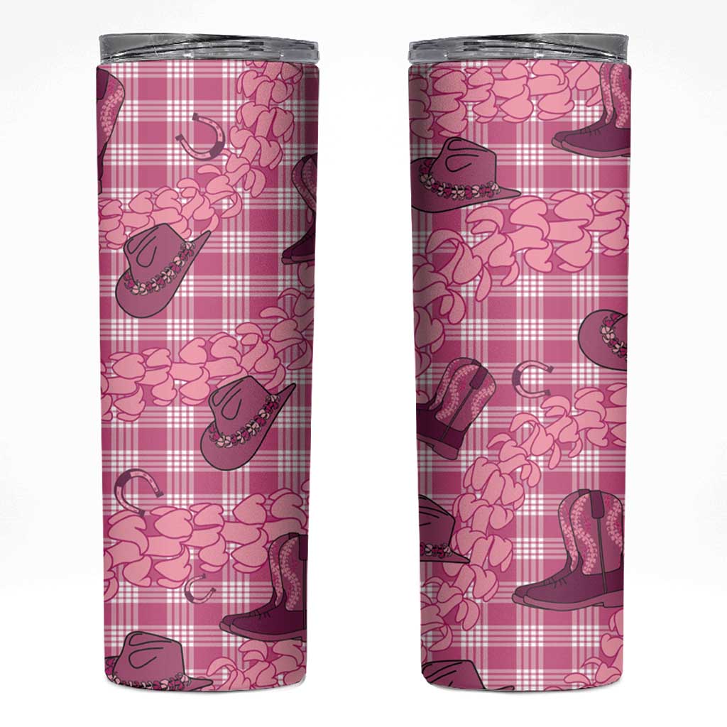 Pink Palaka Hawaii Cowboy Skinny Tumbler Puakenikeni Lei Paniolo Papale Seamless Vibes LT14 Pink - Polynesian Pride