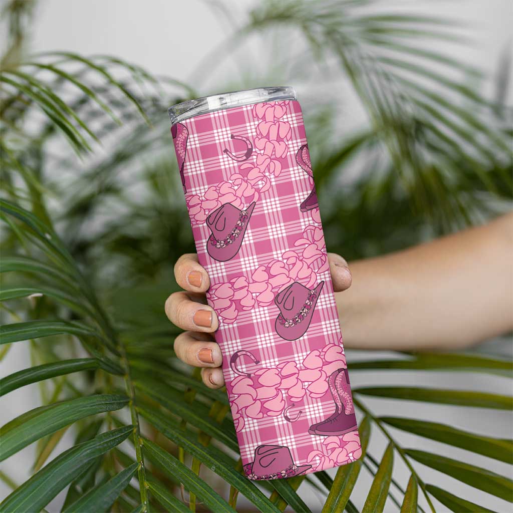 Pink Palaka Hawaii Cowboy Skinny Tumbler Puakenikeni Lei Paniolo Papale Seamless Vibes LT14 - Polynesian Pride
