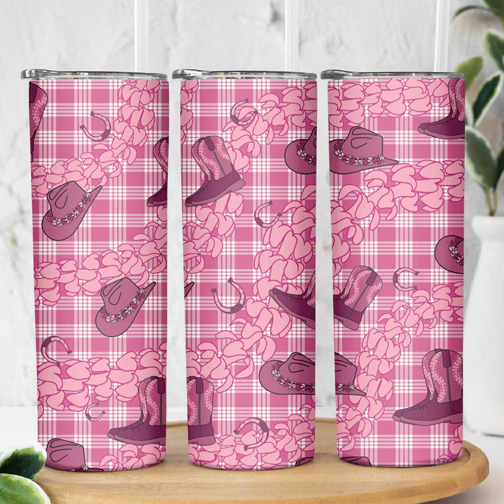 Pink Palaka Hawaii Cowboy Skinny Tumbler Puakenikeni Lei Paniolo Papale Seamless Vibes LT14 - Polynesian Pride