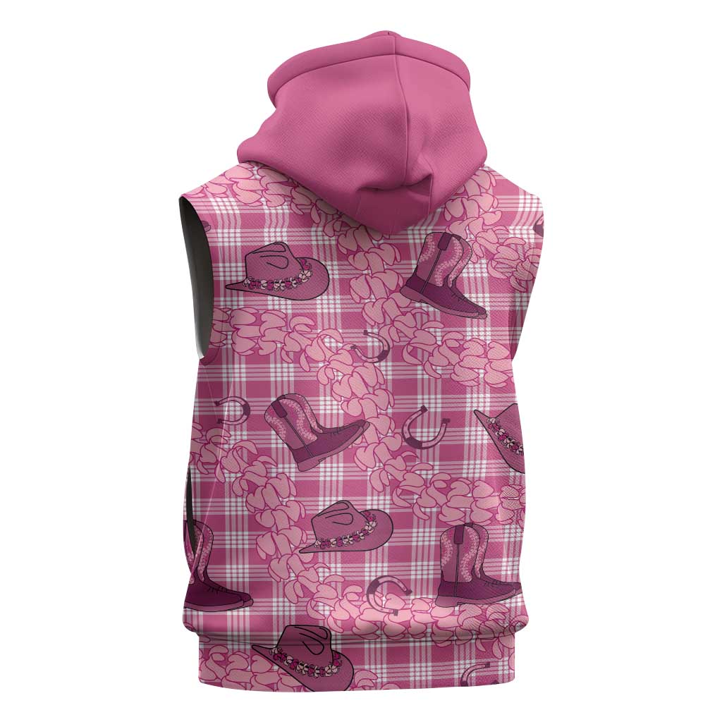 Pink Palaka Hawaii Cowboy Sleeveless Hoodie Puakenikeni Lei Paniolo Papale Seamless Vibes LT14 - Polynesian Pride
