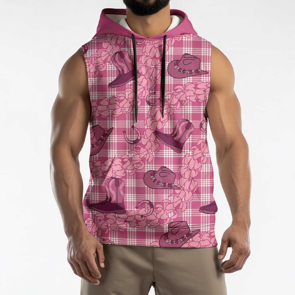 Pink Palaka Hawaii Cowboy Sleeveless Hoodie Puakenikeni Lei Paniolo Papale Seamless Vibes LT14 - Polynesian Pride