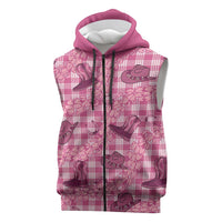 Pink Palaka Hawaii Cowboy Sleeveless Zip Hoodie Puakenikeni Lei Paniolo Papale Seamless Vibes LT14 Pink - Polynesian Pride