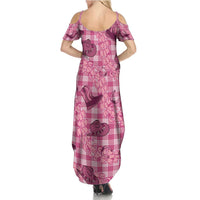 Pink Palaka Hawaii Cowboy Summer Maxi Dress Puakenikeni Lei Paniolo Papale Seamless Vibes - Polynesian Pride