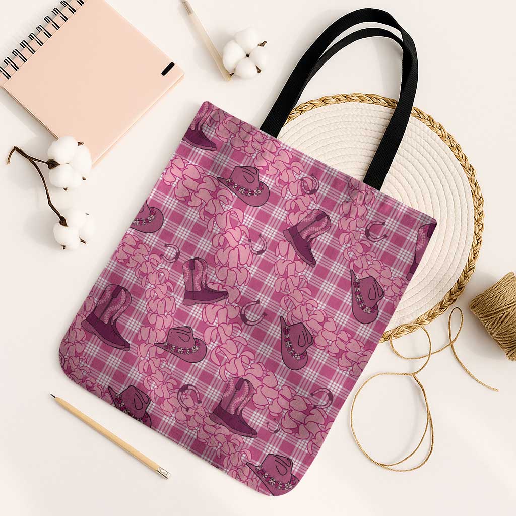 Pink Palaka Hawaii Cowboy Tote Bag Puakenikeni Lei Paniolo Papale Seamless Vibes - Polynesian Pride