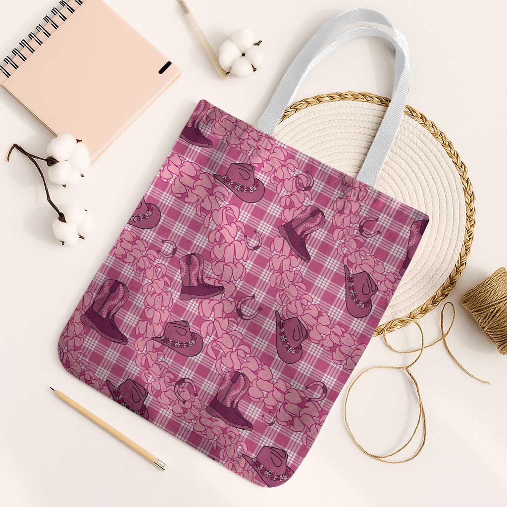 Pink Palaka Hawaii Cowboy Tote Bag Puakenikeni Lei Paniolo Papale Seamless Vibes - Polynesian Pride