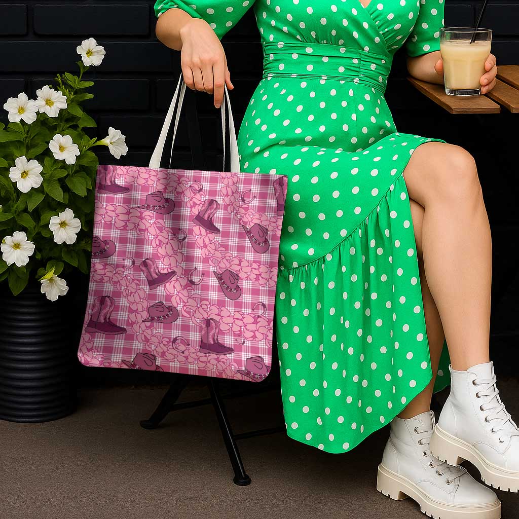 Pink Palaka Hawaii Cowboy Tote Bag Puakenikeni Lei Paniolo Papale Seamless Vibes - Polynesian Pride