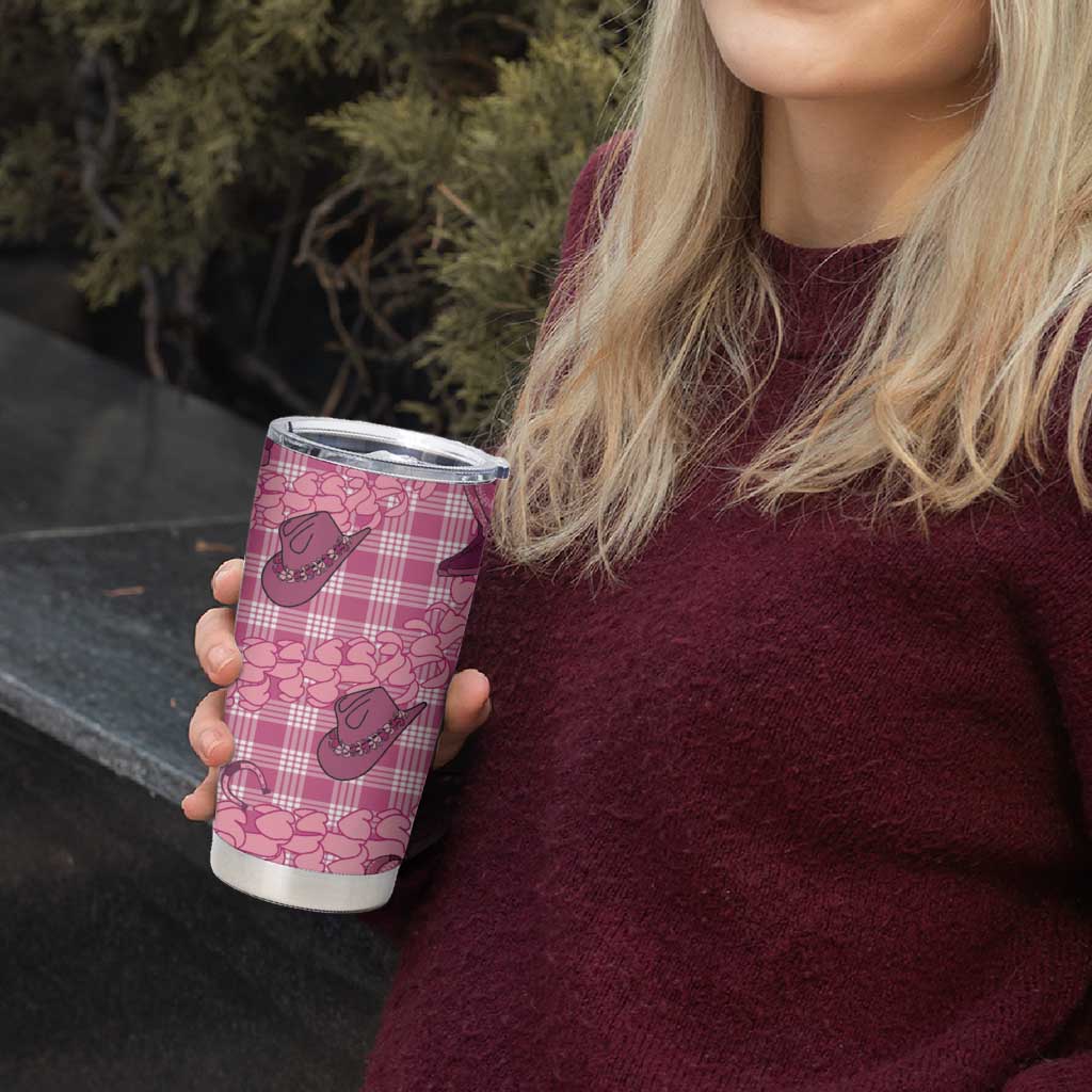 Pink Palaka Hawaii Cowboy Tumbler Cup Puakenikeni Lei Paniolo Papale Seamless Vibes - Polynesian Pride
