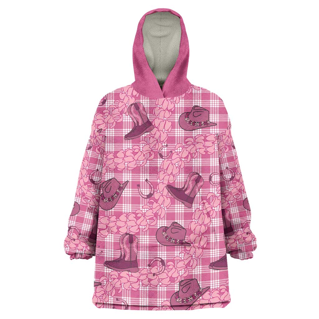 Pink Palaka Hawaii Cowboy Wearable Blanket Hoodie Puakenikeni Lei Paniolo Papale Seamless Vibes LT14 One Size Pink - Polynesian Pride