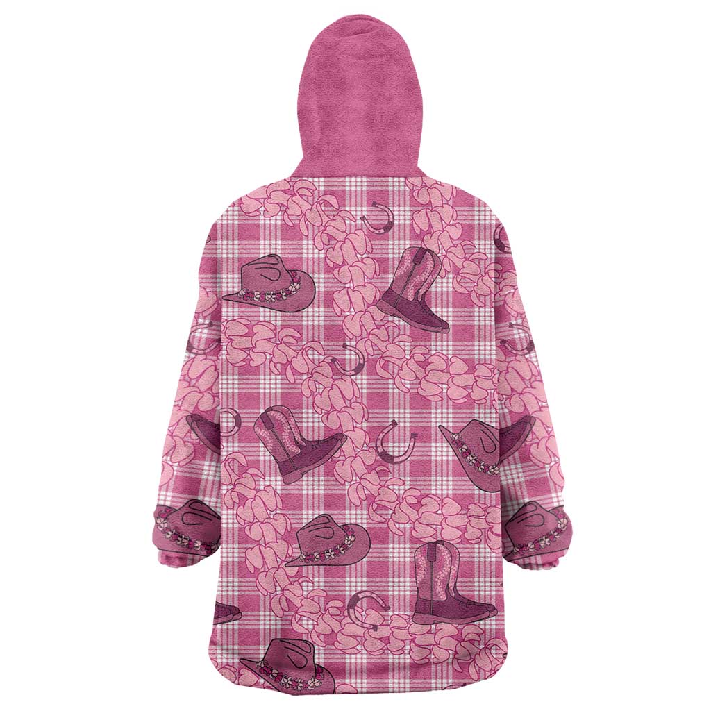 Pink Palaka Hawaii Cowboy Wearable Blanket Hoodie Puakenikeni Lei Paniolo Papale Seamless Vibes LT14 - Polynesian Pride