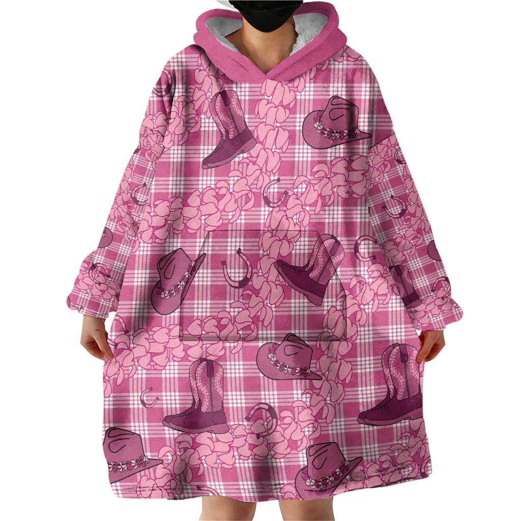 Pink Palaka Hawaii Cowboy Wearable Blanket Hoodie Puakenikeni Lei Paniolo Papale Seamless Vibes LT14 - Polynesian Pride
