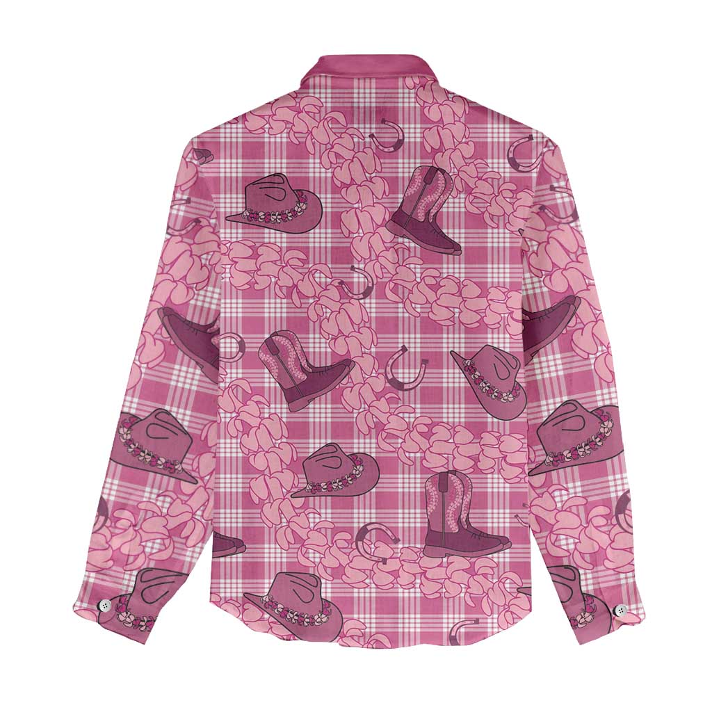 Pink Palaka Hawaii Cowboy Women Casual Shirt Puakenikeni Lei Paniolo Papale Seamless Vibes LT14 - Polynesian Pride