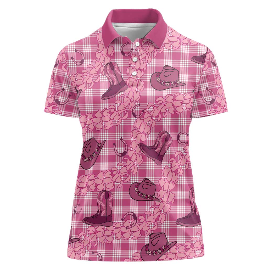 Pink Palaka Hawaii Cowboy Women Polo Shirt Puakenikeni Lei Paniolo Papale Seamless Vibes LT14 Female Pink - Polynesian Pride