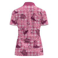 Pink Palaka Hawaii Cowboy Women Polo Shirt Puakenikeni Lei Paniolo Papale Seamless Vibes LT14 - Polynesian Pride