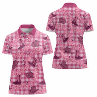 Pink Palaka Hawaii Cowboy Women Polo Shirt Puakenikeni Lei Paniolo Papale Seamless Vibes LT14 - Polynesian Pride