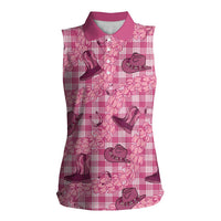 Pink Palaka Hawaii Cowboy Women Sleeveless Polo Shirt Puakenikeni Lei Paniolo Papale Seamless Vibes LT14 Female Pink - Polynesian Pride