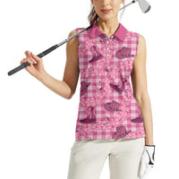 Pink Palaka Hawaii Cowboy Women Sleeveless Polo Shirt Puakenikeni Lei Paniolo Papale Seamless Vibes LT14 - Polynesian Pride