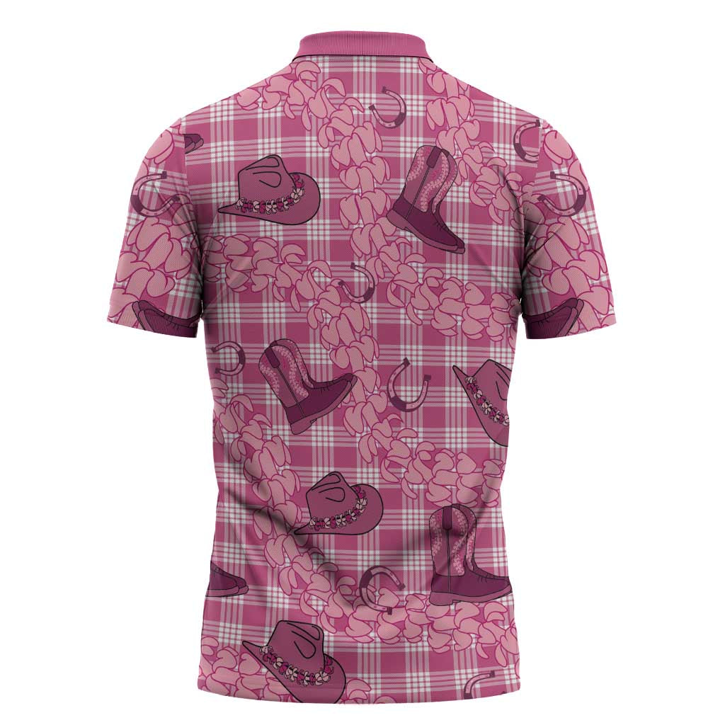 Pink Palaka Hawaii Cowboy Zipper Polo Shirt Puakenikeni Lei Paniolo Papale Seamless Vibes LT14 - Polynesian Pride