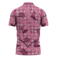 Pink Palaka Hawaii Cowboy Zipper Polo Shirt Puakenikeni Lei Paniolo Papale Seamless Vibes LT14 - Polynesian Pride