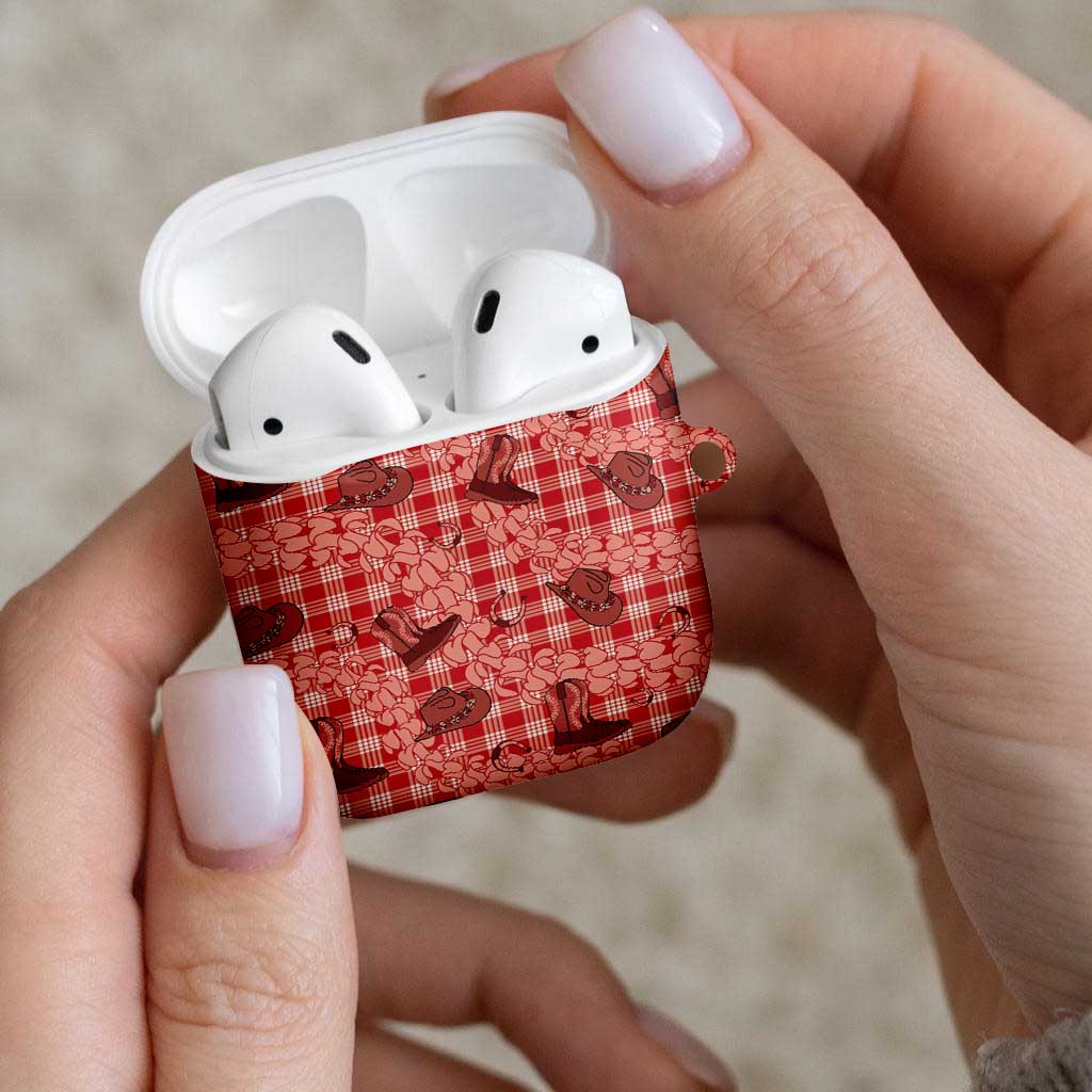 Red Palaka Hawaii Cowboy AirPods Case Puakenikeni Lei Paniolo Papale Seamless Vibes - Polynesian Pride