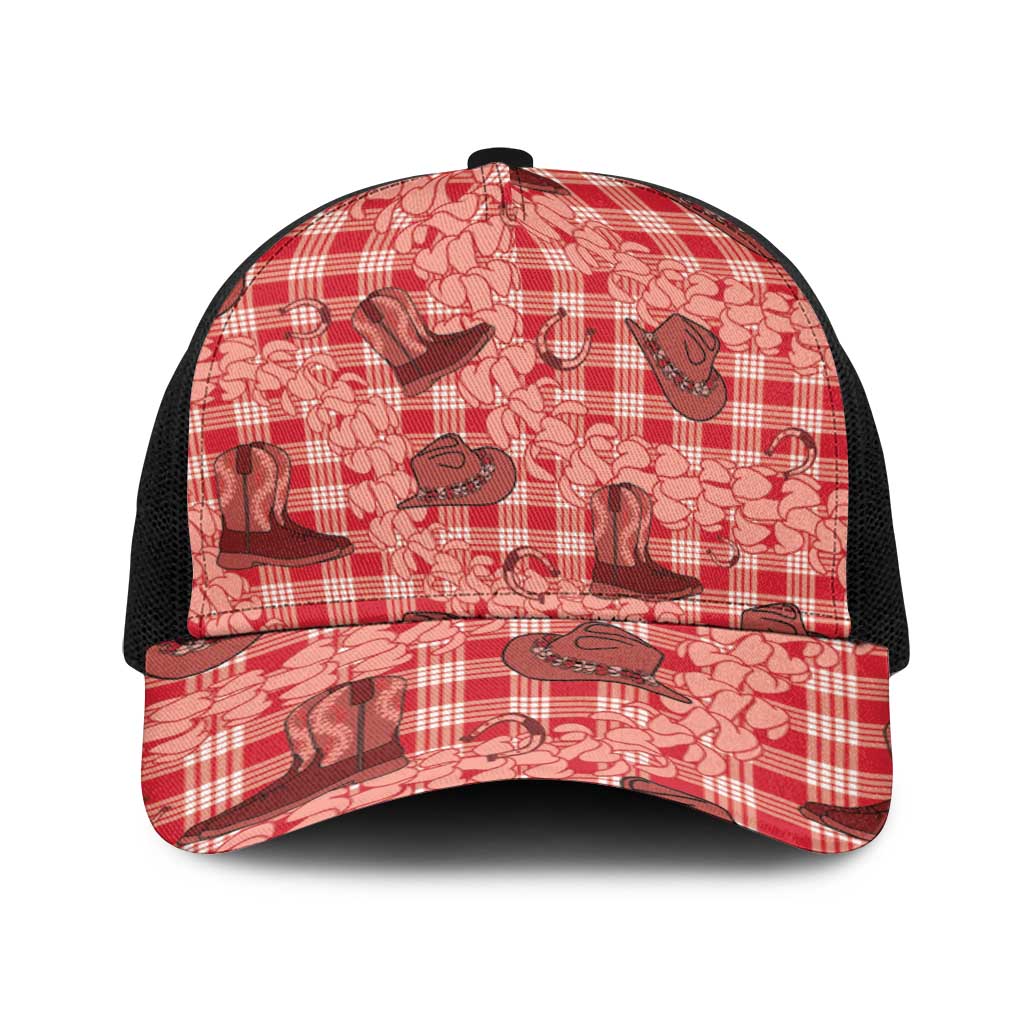 Red Palaka Hawaii Cowboy Baseball Net Cap Puakenikeni Lei Paniolo Papale Seamless Vibes - Polynesian Pride