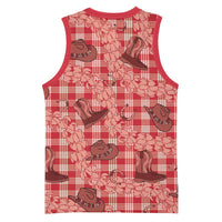 Red Palaka Hawaii Cowboy Basketball Jersey Puakenikeni Lei Paniolo Papale Seamless Vibes - Polynesian Pride