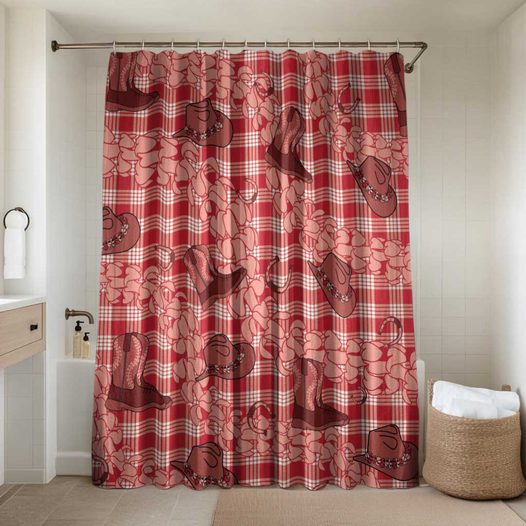 Red Palaka Hawaii Cowboy Bathroom Set Puakenikeni Lei Paniolo Papale Seamless Vibes - Polynesian Pride