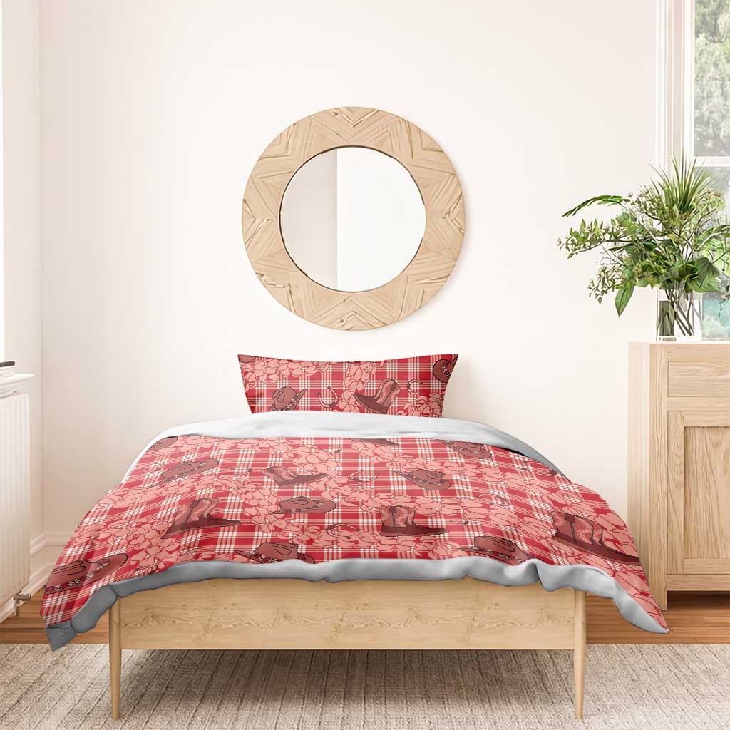 Red Palaka Hawaii Cowboy Bedding Set Puakenikeni Lei Paniolo Papale Seamless Vibes - Polynesian Pride