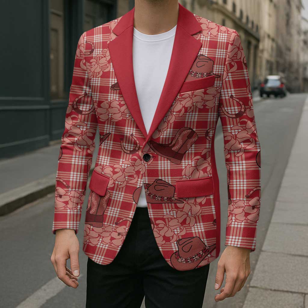 Red Palaka Hawaii Cowboy Blazer Puakenikeni Lei Paniolo Papale Seamless Vibes - Polynesian Pride