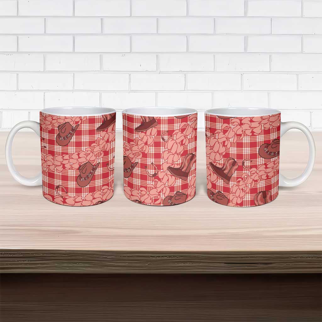 Red Palaka Hawaii Cowboy Ceramic Mug Puakenikeni Lei Paniolo Papale Seamless Vibes - Polynesian Pride