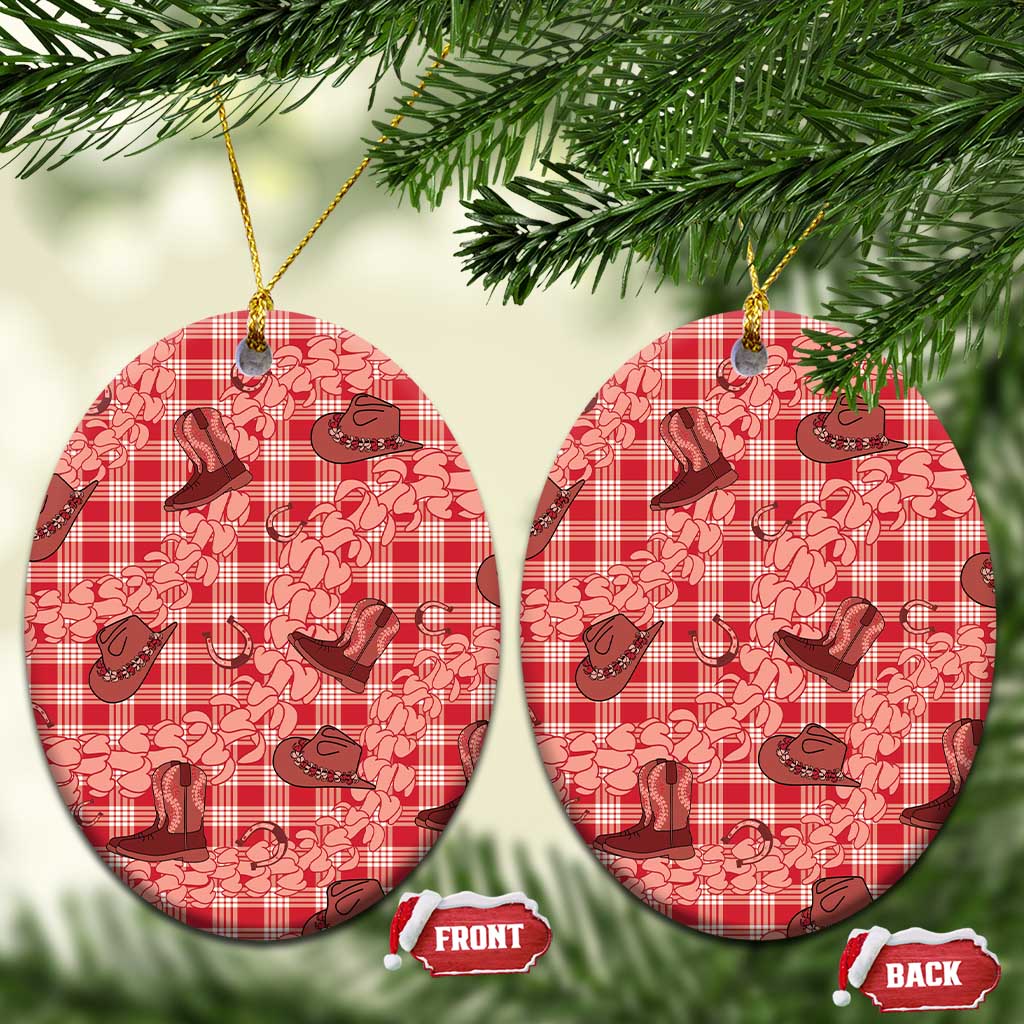 Red Palaka Hawaii Cowboy Ceramic Ornament Puakenikeni Lei Paniolo Papale Seamless Vibes - Polynesian Pride