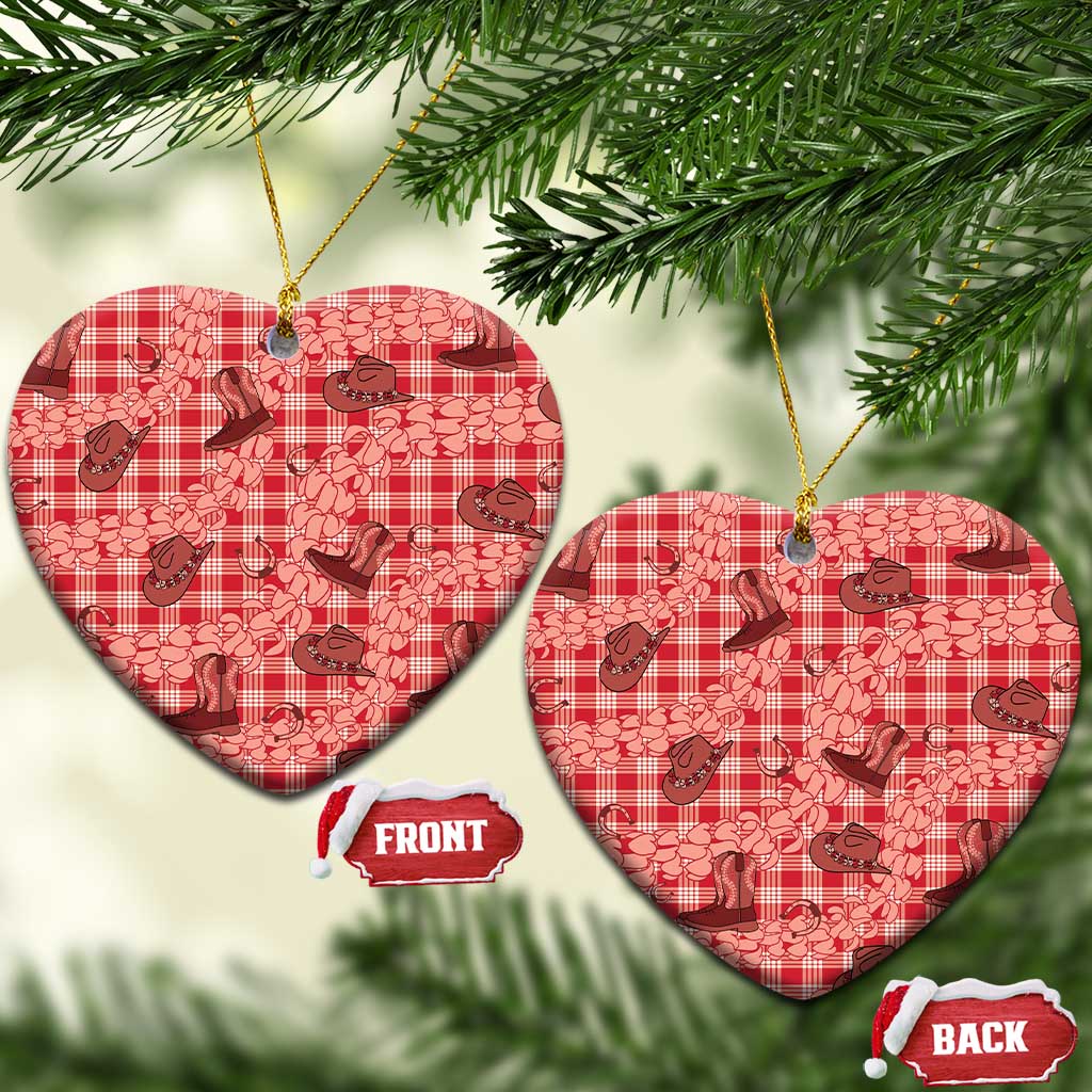 Red Palaka Hawaii Cowboy Ceramic Ornament Puakenikeni Lei Paniolo Papale Seamless Vibes - Polynesian Pride