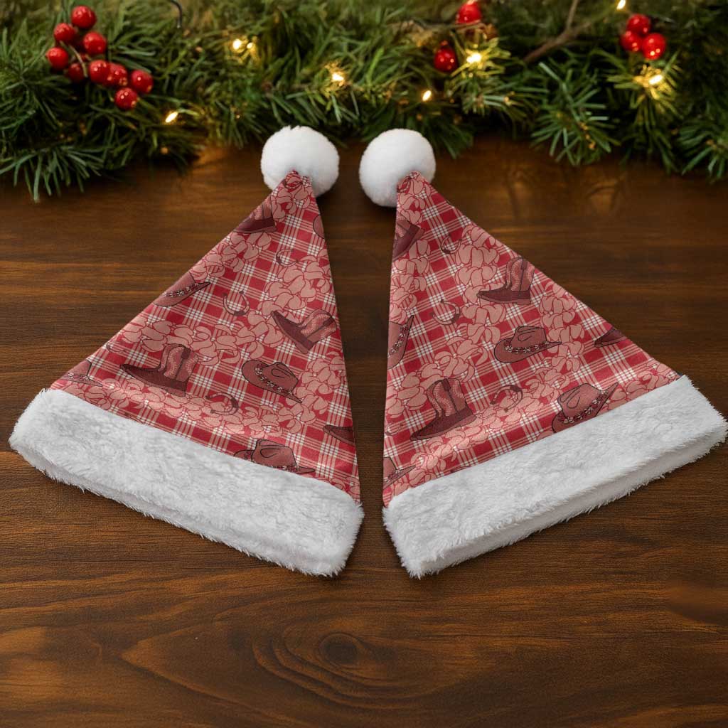 Red Palaka Hawaii Cowboy Christmas Santa Hat Puakenikeni Lei Paniolo Papale Seamless Vibes - Polynesian Pride