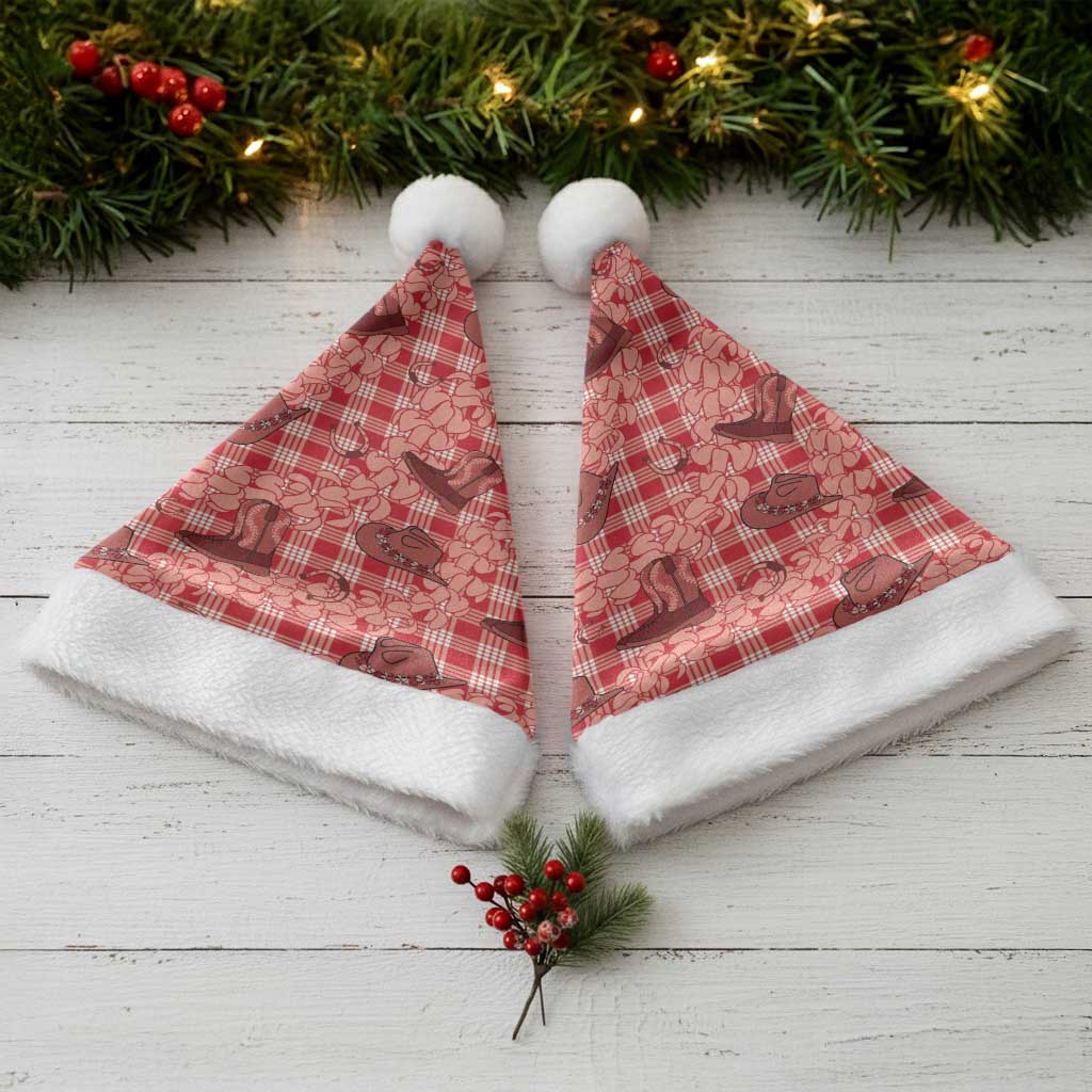 Red Palaka Hawaii Cowboy Christmas Santa Hat Puakenikeni Lei Paniolo Papale Seamless Vibes - Polynesian Pride