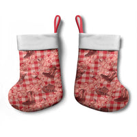 Red Palaka Hawaii Cowboy Christmas Stocking Puakenikeni Lei Paniolo Papale Seamless Vibes - Polynesian Pride