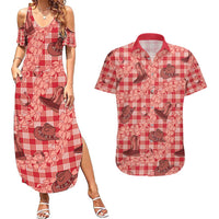 Red Palaka Hawaii Cowboy Couples Matching Summer Maxi Dress and Hawaiian Shirt Puakenikeni Lei Paniolo Papale Seamless Vibes LT14 Red - Polynesian Pride