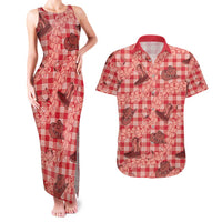 Red Palaka Hawaii Cowboy Couples Matching Tank Maxi Dress and Hawaiian Shirt Puakenikeni Lei Paniolo Papale Seamless Vibes LT14 Red - Polynesian Pride