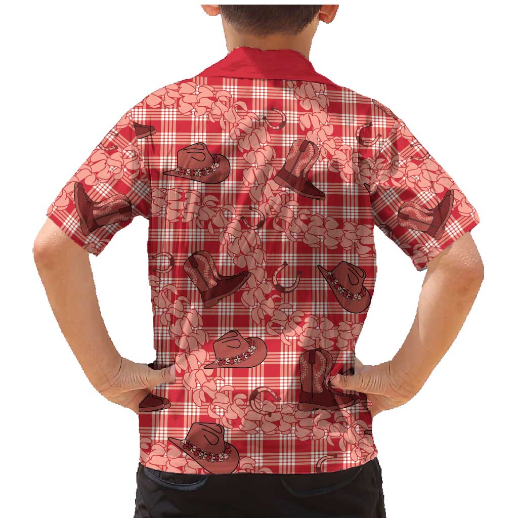 Red Palaka Hawaii Cowboy Family Matching Mermaid Dress and Hawaiian Shirt Puakenikeni Lei Paniolo Papale Seamless Vibes LT14 - Polynesian Pride