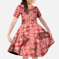 Red Palaka Hawaii Cowboy Family Matching Mermaid Dress and Hawaiian Shirt Puakenikeni Lei Paniolo Papale Seamless Vibes LT14 Daughter's Dress Red - Polynesian Pride