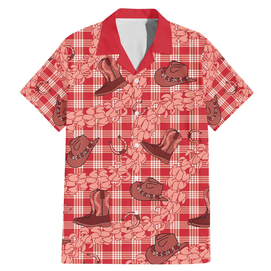 Red Palaka Hawaii Cowboy Family Matching Mermaid Dress and Hawaiian Shirt Puakenikeni Lei Paniolo Papale Seamless Vibes LT14 Dad's Shirt - Short Sleeve Red - Polynesian Pride