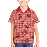 Red Palaka Hawaii Cowboy Family Matching Mermaid Dress and Hawaiian Shirt Puakenikeni Lei Paniolo Papale Seamless Vibes LT14 Son's Shirt Red - Polynesian Pride