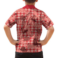 Red Palaka Hawaii Cowboy Family Matching Off The Shoulder Long Sleeve Dress and Hawaiian Shirt Puakenikeni Lei Paniolo Papale Seamless Vibes LT14 - Polynesian Pride
