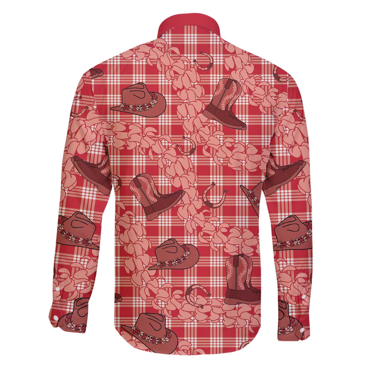 Red Palaka Hawaii Cowboy Family Matching Off The Shoulder Long Sleeve Dress and Hawaiian Shirt Puakenikeni Lei Paniolo Papale Seamless Vibes LT14 - Polynesian Pride