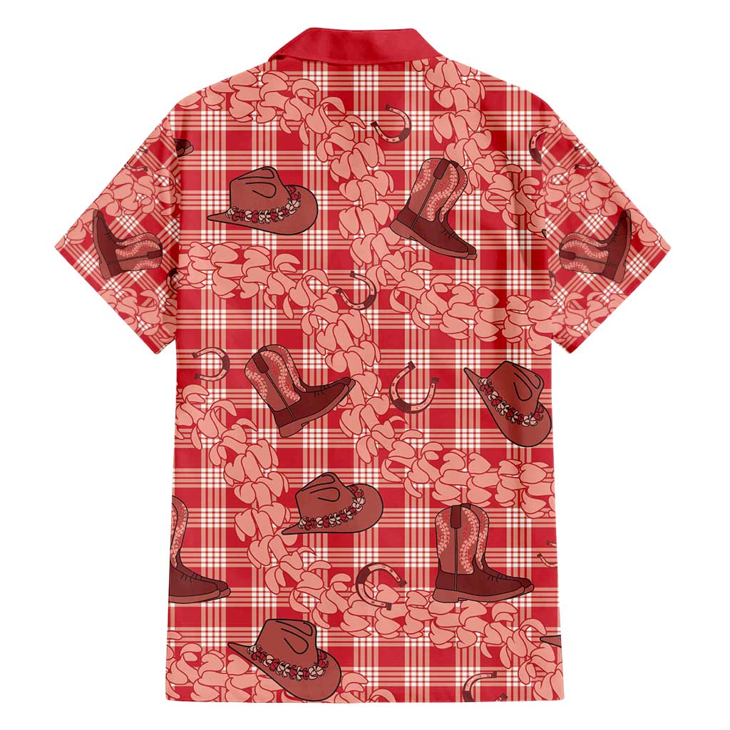 Red Palaka Hawaii Cowboy Family Matching Off Shoulder Maxi Dress and Hawaiian Shirt Puakenikeni Lei Paniolo Papale Seamless Vibes LT14 - Polynesian Pride