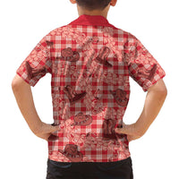 Red Palaka Hawaii Cowboy Family Matching Off Shoulder Short Dress and Hawaiian Shirt Puakenikeni Lei Paniolo Papale Seamless Vibes LT14 - Polynesian Pride